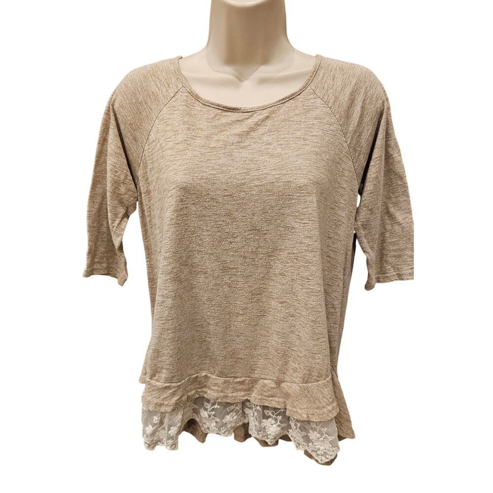 Umgee USA sz S neutral beige lace trim tunic top EUC 1/2 sleeve coquette EUC - Picture 2 of 7